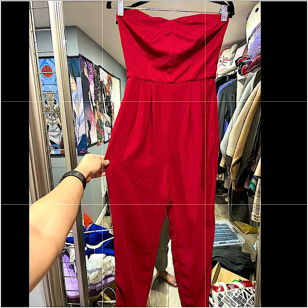 Woman’s Forever 21 Red Strapless Jumpsuit with Pockets